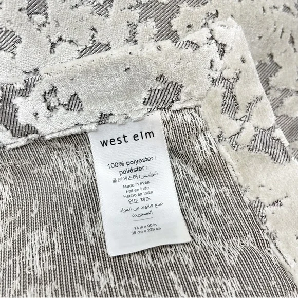 WEST ELM Silver Gray Fog ALLOVER TEXTURED JACQUARD VELVET Table Runner 14” X 90” - Picture 5 of 8